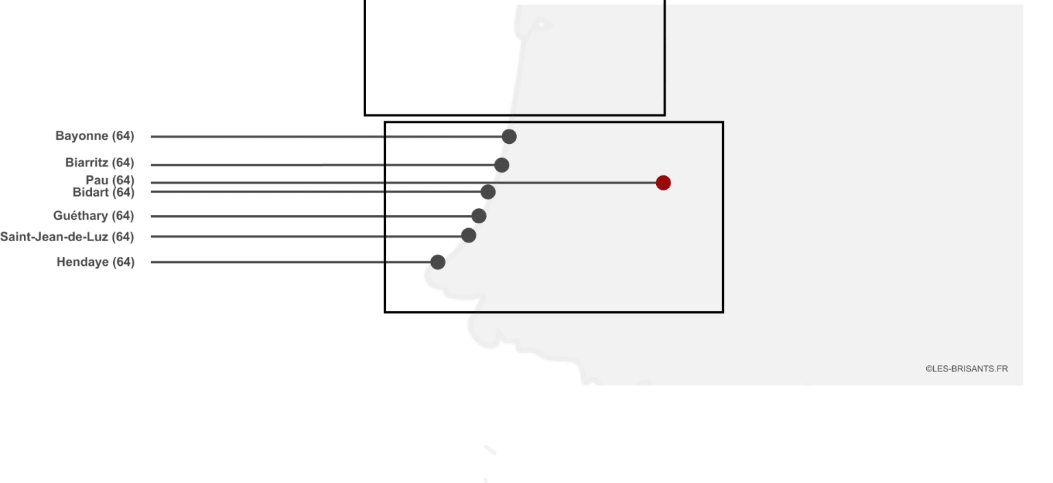 Carte côte Atlantique : Littoral, département, ville & station balnéaire